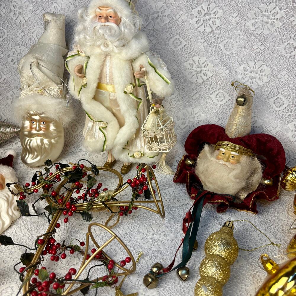 Vintage Christmas Ornament Lot Santa Gold White Victorian Holiday Decor